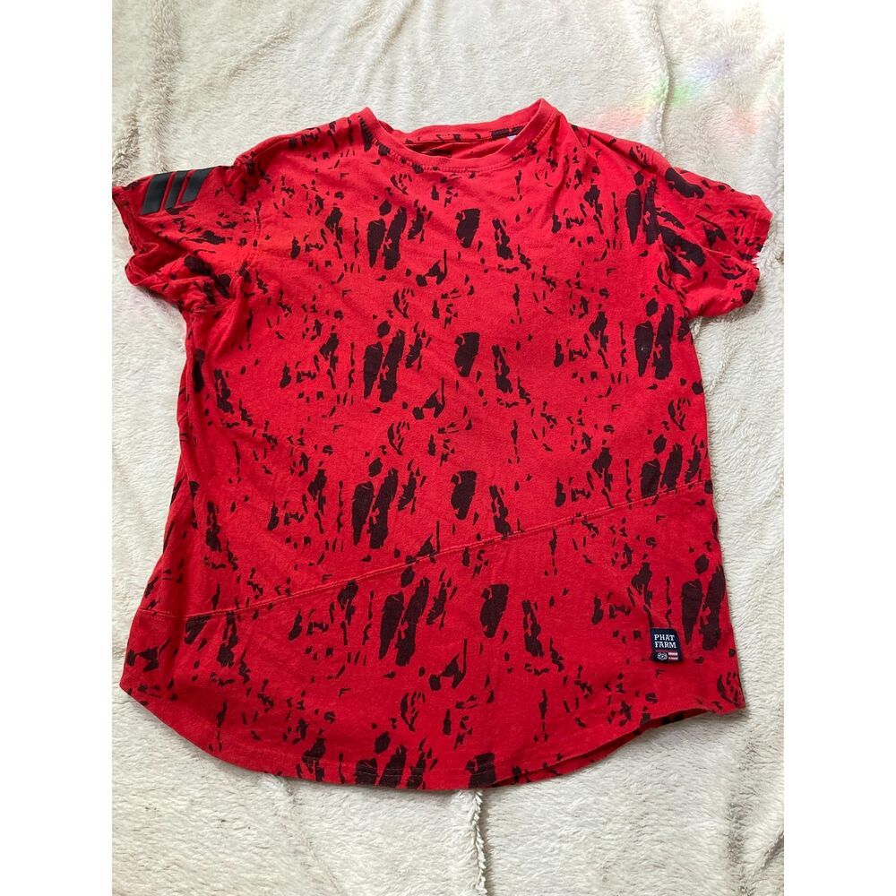 Phat Farm Y2K Red Black Splatter Print Short Sleeve Tee Shirt M 2000s Hip Hop